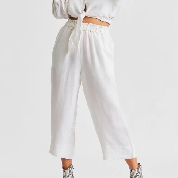 Brixton White Luna Capri Linen / Viscose Paper Bag Pants Size Medium - Picture 1 of 12